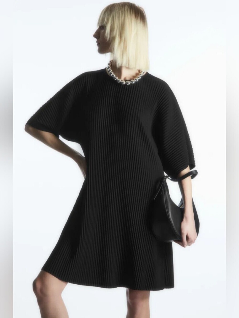 COS Pleated Black Mini Dress Size Small